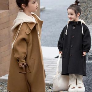 Girls Woolen Warm Jackets Children Autumn Winter Knitted Hooded Coats Kids Fashion Outerwear Teenager Casual Clothing 4-14Y