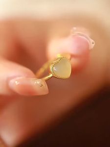 Original 24k Saudi Gold Pawnable Women's Jade Love Ring Female Simple Index Finger Ring As a Christmas Gift for Girlfriend