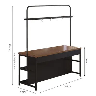 Industrial Style Open Kitchen Dining Room Cabinet Bar Table Integrated Mobile Cooking Counter Iron Wood Middle Island Desk