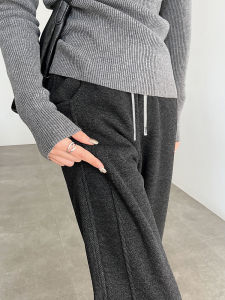 Womens Wool Wide Leg Pants Autumn Winter Fleece Lined Straight Cut Trousers High Waist Long Leg Pants Comfortable Casual Pants