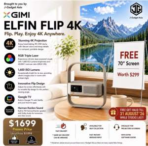 [Top1 Seller for Projectors] XGIMI Elfin Flip RGB Triple Laser 4K c/w Free 70” Screen worth $299