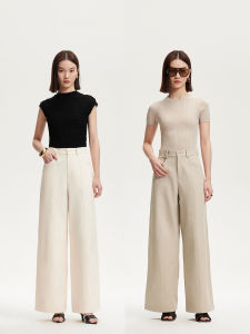 Vero Moda Womens Summer 2025 Casual Pants Loose Wide Leg Pure Color Versatile Comfortable High Waist Polyester Fiber