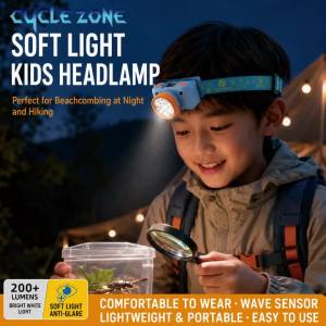 CYCLE ZONE | Outdoor Kids Headlamp Smart Sensor Childs Headlight Lightweight LED Head Light Soft Eye-Care Light for Outdoor Camping Reading