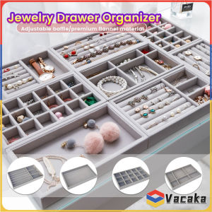 Vacaka Stackable Jewelry Drawer Organizer Velvet Trays Showcase Holder Dresser Insert Divider Storage for Necklace Ring Earring