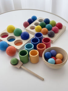 Infant Wooden Intelligence Development Color Cognitive Pairing Sorting Board Baby Early Education Enlightenment Rainbow Ball Toy