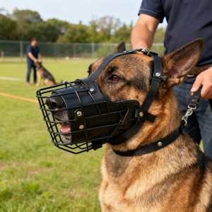 Stainless Steel Adjustable Dog Muzzle Cage - Breathable Anti-Bite Training Cover with Buckle for Medium/Large Dogs Allows Drink
