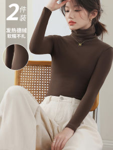 Dralon Heap Collar Long Sleeves Bottoming Shirt for Women Inner Wear T-shirt Autumn and Winter Fleece-lined Thickened Western Style Slim Fit Heattech Tops