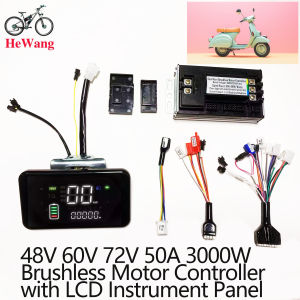 48V 60V 72V 50A 3000W Brushless Motor Controller with Speed Display LCD Meter for Electric Scooter Tricycle Motorcycle E-Bike