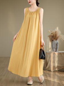ชุดเดรสยาวคลุมเข่าสไตล์ลำลองสำหรับผู้หญิงในฤดูร้อน กระโปรงยาวคลุมเข่าแบบไม่มีแขน ชุดเดรสลำลองที่สวมใส่สบายและมีสไตล์