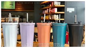 Gifts SG Ready Stock 600ml Diamond-Shaped 304 Stainless Steel Coffee Mug/ Large Capacity Insulated Tumbler with Straw for On-the-Go Hydration On-the-Go Hydration Drinkware Flask
