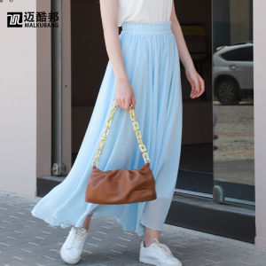 Váy Midi Chữ a Màu Đen Dài Đến Đầu Gối Cho Nữ Mùa Hè Váy Chiffon Xếp Ly Thon Gọn Váy Midi Chữ a Cạp Cao Bằng Polyester