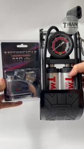 Combo bơm đạp chân T-Man USA Standard đồng hồ xịn và khóa đĩa xe máy báo động bản nâng cấp