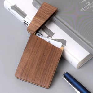 Business Card Holder Wood Cards Cases Name Card for Men Pocket Card Holder with Magnetic Closure Natural Walnut with Gift Box
