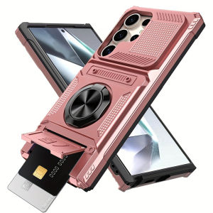 Heavy Duty Drop Protection Armor Wallet Card Case for Samsung Galaxy S26 S25 Ultra S24 Plus S23 FE Magnetic Ring Kickstand Cover