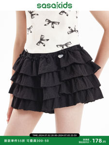 SASAKIDS Sweet Summer Bubble กางเกงกระโปรงสบาย Breathable เอวเส้นใยยืดหยุ่นโพลีเอสเตอร์สําหรับสาว A-Line