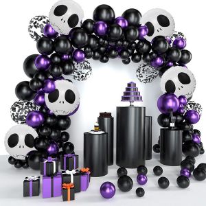 143pcs Halloween Decorations Black Purple Latex Balloon Rave Party Arch Decoration Skull Aluminum Film Balloon
