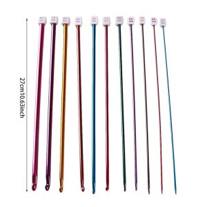 11Pcs/pack Colorful Iron 27cm Crochet Hooks Tunisian Afghan Knitting Needles Set Household Handmade Knitting Crochet Tool