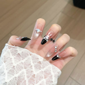 เล็บแต่งตัวเป็นแมวตาเทียมฝรั่งเศสทำมือ เล็บแต่งตัวน่ารักสำหรับนักเรียน ติดเล็บแบบสวมใส่ ชิ้นส่วนเล็บทาสี ผลิตจากจีนแผ่นดินใหญ่