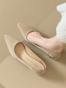 French Elegant Nude Color Thick Heel Flat Bottom Single Shoes Women Spring Autumn New Fairy Style Silk Simple Slip-On Commute Shoes