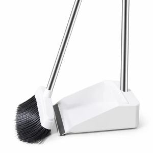 2-in-1 Rotatable & Foldable Broom with Dustpan Combo Set Non-Stick Hair Removal for Hard Floors Upgrade Long Handle Sweeping