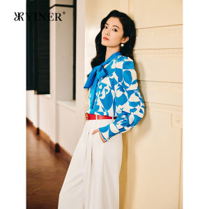 New Contrast Geometric Print Silk Blend Shirt