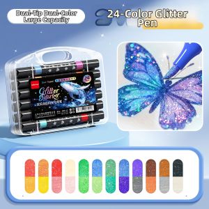 MINGZHUO | Glitter Washable Changing Colors Soft-Tip Markers 96 Colors
