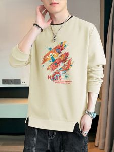 ROMON | เสื้อยืดคอกลมแขนยาวหลวมๆ ลำลองสำหรับผู้ชาย ฤดูใบไม้ผลิและฤดูใบไม้ร่วง แฟชั่นใหม่ ลำลอง แขนยาว คอกลม แฟชั่น