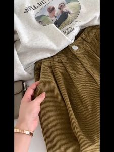 Ginza6 Korean Corduroy Casual Shorts High Waist With Zipper for Women 1218#