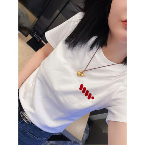 Áo Thun Cotton Tay Ngắn Cổ Tròn Màu Trắng Dáng Rộng Cho Nữ Mùa Hè 2025 Phong Cách Mới Cổ Điển Mỹ Áo Thun Thường Ngày Thoải Mái Thoáng Khí