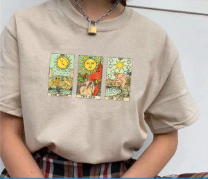 Sun Moon Star Tarot Cards Graphic T-Shirt Vintage Fashion Womens Cute Aesthetic Casual Printed Tee Hipsters Witch Shirt