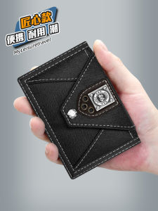 Mens Canvas Short Tri-Fold Small Wallet Student Multi-Card-Slot Coin Purse Schoolboy Card Holder Boy Children Cloth Wallet
