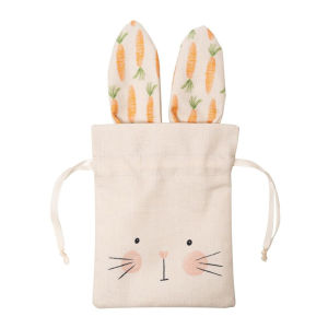 Adorable Easter Bunny Treat Bag Unique Personalized Reusable Linen Drawstring Present Bags Snack Candies Beige Drawstring Bags