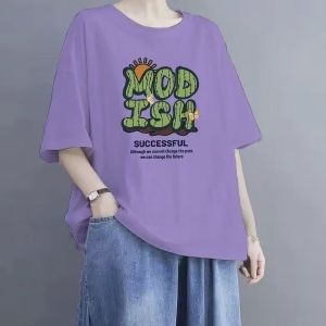 ผู้หญิง เสื้อยืดแขนสั้น ผ้าฝ้าย แท้ ฤดูร้อน สไตล์ใหม่ ระบายอากาศได้ดี หลวม คอกลม พรางหุ่น ทันสมัย สีขาว เสื้อท่อนบน