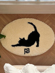 Cartoon Pet Flocking Carpet Bathroom Door Mat Home Use Anti-Slip Water Absorbent Comfortable Floor Mat Modern Simple Style