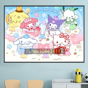 Framed Diamond Painting Full Diamond Square Diamond Bedroom Kids Handmade Stick-on Crystals Embroidery 2024 New Cartoon Sanrio Family Portrait