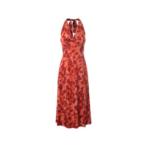 LANCY FROM 25 | Silk V-Neck Halter Backless Sleeveless Polka Dot Print Long Dress