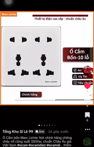 Ổ cắm điện bốn Marc Lichte 10 lỗ kèm công tắc đôi 16A âm tường chính hãng chuẩn Châu Âu giá Việt Nam