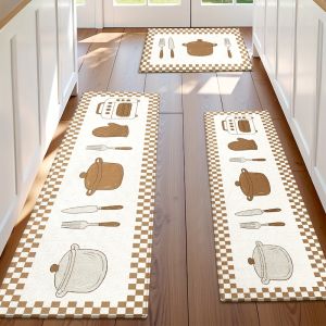 Thảm Trải Sàn Nhà Bếp Kẻ Sọc VIKAMA Thảm PVC Chống Trượt Thấm Hút Có Thể Giặt Được Cho Lối Vào Nhà Phòng Ngủ Phòng Tắm - Thảm Chống Trượt Nhanh Khô