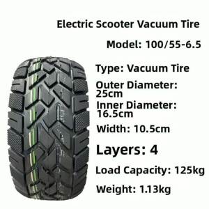 Tubeless Tire 100/55-6.5 for Electric Scooter Featuring Reinforced Rubber for Long Lasting Performance and 125kg Load Support
