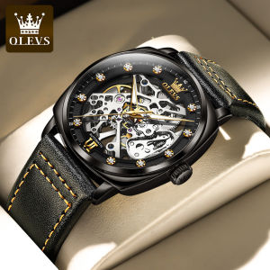 OLEVS 6651 Mens Watch Casual Fashion Hollow Out Automatic Mechanical Watch Waterproof Luminous Leather Strap Watch With Box