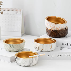 New Chinese Style Ceramic Ashtray round Shape Restaurant Hotel Commercial Use Ash Box with Lid Home Decorative Dustpan