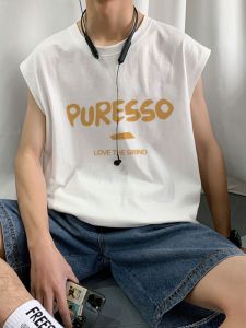 Pure Cotton Sleeveless Tank Top Men Summer New Style INS Trendy Basketball Sports Fitness Loose Trendy Vest Shirt round Neck