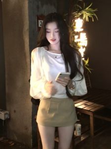 VKSOD | ชุดกระโปรงยาวแขนยาวสไตล์เกาหลีสำหรับผู้หญิงในช่วงฤดูร้อนปี 2025 ชุดสองชิ้นพร้อมเข็มขัดเสริมเอว ชุดทำงานสไตล์เกาหลี