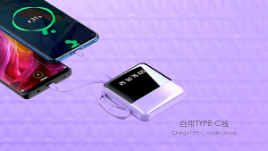 KC100 Mini Power Bank 20W Fast Charging iPhone Android LED Light Smart Display Built-in Cable Portable