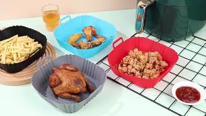1PC Reusable Airfryer Pan Liner Accessories Silicone Air Fryers Oven Baking Tray Pizza Fried Chicken Airfryer Silicone Basket