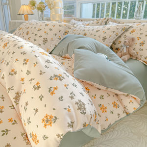 Washed Cotton Floral Bedding Set Fresh Style Quilt Cover Sheet Dormitory Three-piece Bed Canopy Four-piece Bedding Set