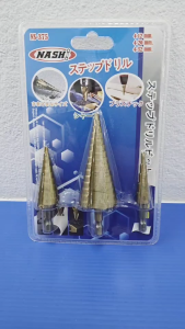 NASHI ดอกเจดีย์เจาะขยาย ดอกสเตปไทเทเนียม ดอกเจาะคว้านรู Step Drill ดอกเจดี เกลียวตรง ชุด 3 ดอก เล็กสุด 4mm ใหญ่สุด 32 mm