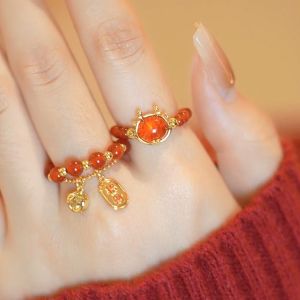 Ready Stock 1PCS Zhaocai the Year of the Loong Beaded Ring Bow Ring Fashion Elastic Ring Adjustable Ring