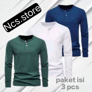 PAKET SERBA 3 PCS KAOS KANCING LENGAN PANJANG /KAOS POLOS PRIA MURAH/KAOS KANCING  PRIA SABLON