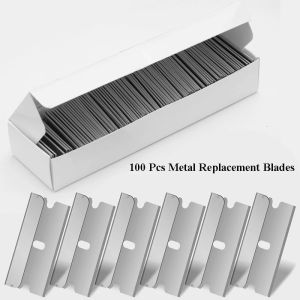 100pcs Razor Blade Scraper Metal Glass Glue Cleaner Remover Knife Replacement Carbon Steel Scraper Blades Car Tinting Tool